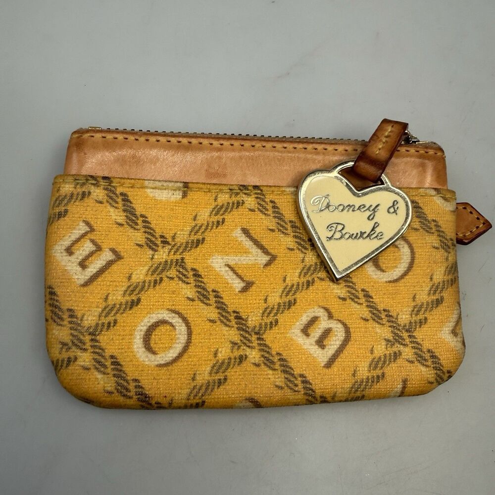 Dooney & Bourke Signature Yellow DB Coin Purse Card Holder Keychain GUC - Picture 6 of 12